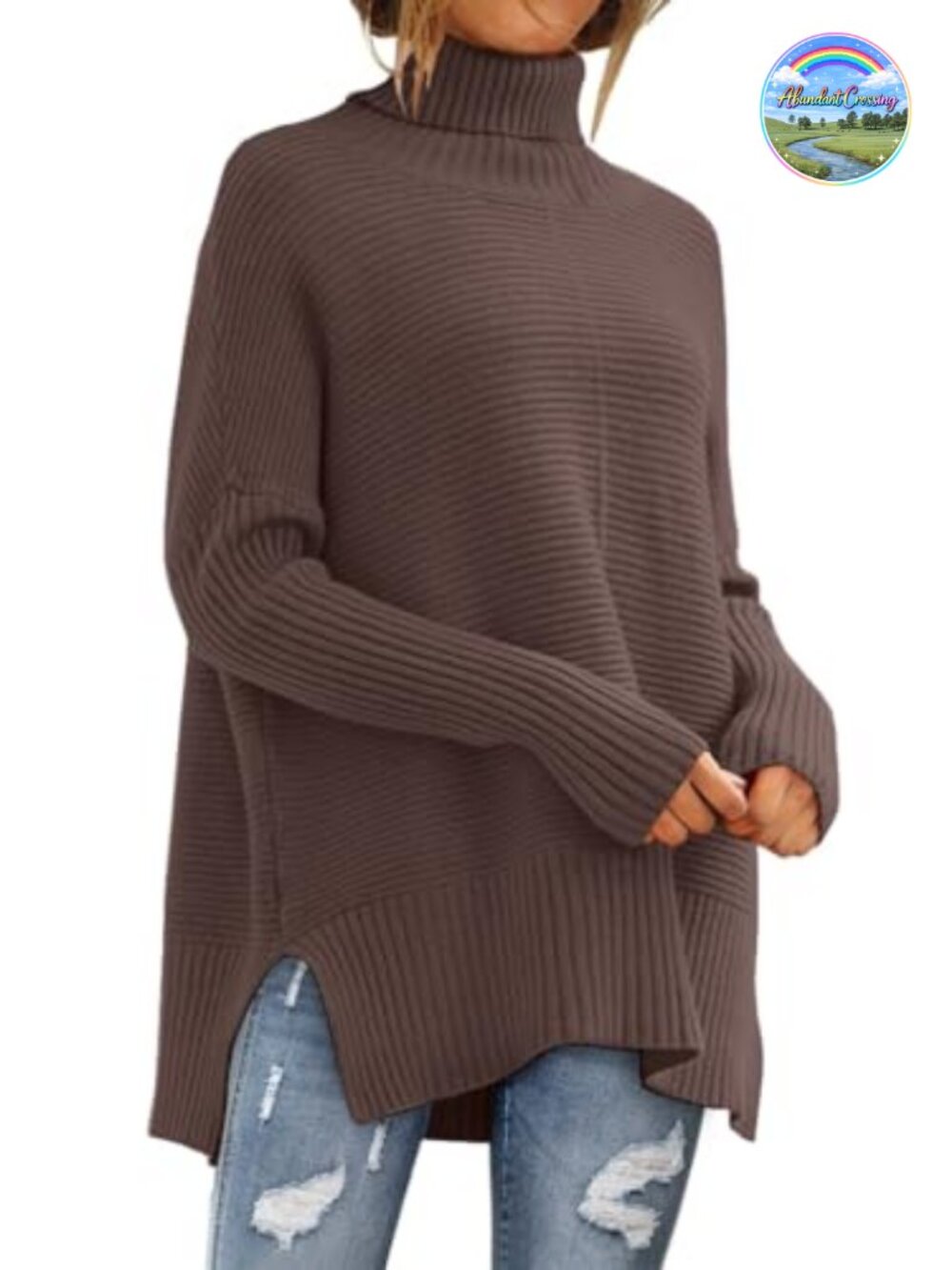 Oversized Turtleneck Sweater Long Tunic Pullover Side Slits